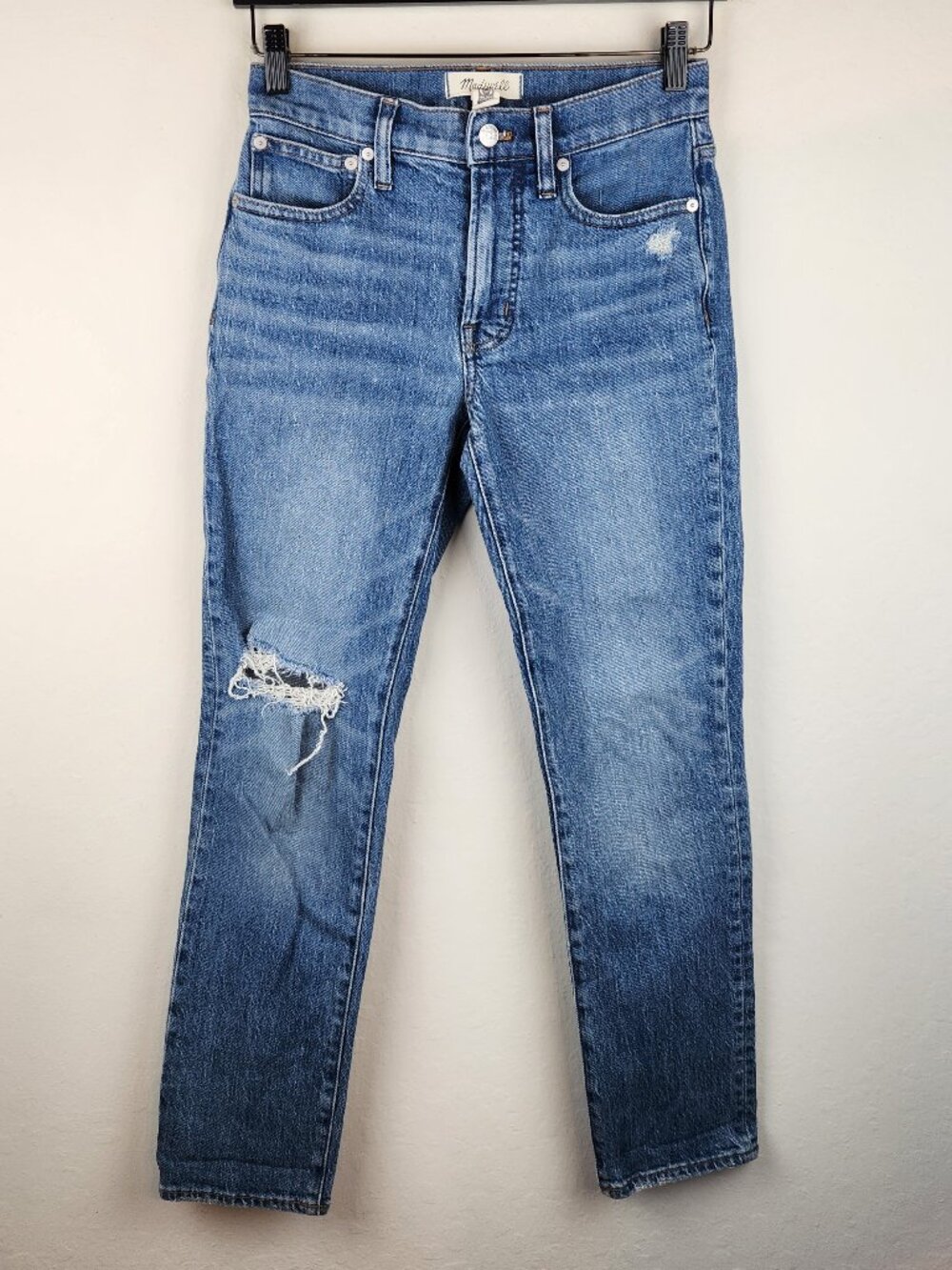 Madewell The Mid-Rise Perfect Vintage Jean Knee Rip Ainsdale Wash sz 24